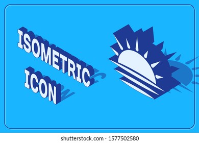 Isometric Sunset icon isolated on blue background.  Vector Illustration