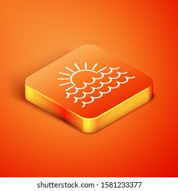 Isometric Sunset icon isolated on orange background.  Vector Illustration