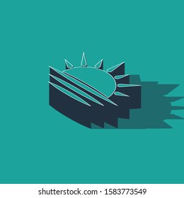 Isometric Sunset icon isolated on green background.  Vector Illustration