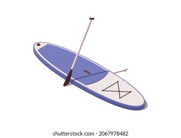 Isometric sup surf with paddle. Vector illustration. Collection