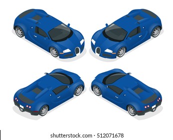 Isometric Supercar. Flat Isometric High Quality City Transport Icon Set. Sport Cars Or Luxury VIP Car.