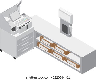 Isometric supermarket cash register illustration