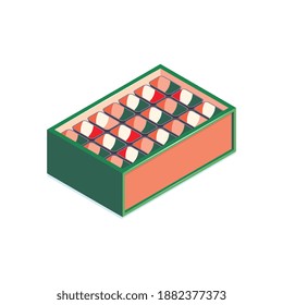 Isometric supermarket composition with isolated view of market stand with tags for picking vector illustration