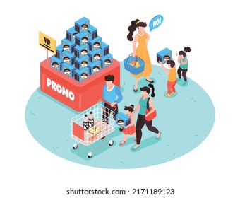 Isometric Supermarket Composition With View Of Self Service Store Section With Goods And People Vector Illustration