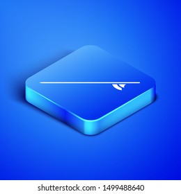 Isometric Surfboard icon isolated on blue background. Surfing board. Extreme sport. Sport equipment. Blue square button. Vector Illustration