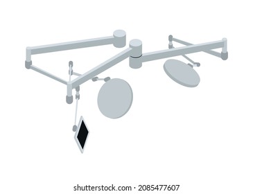 Isometric surgeon doctor composition with isolated image of moving lamps with foldable mirrors vector illustration