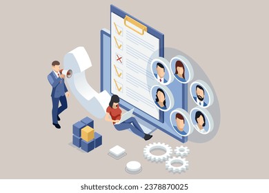 Isometric Survey form concept. Online education, internet quiz, online exam, online testing, questionnaire form, online education, survey