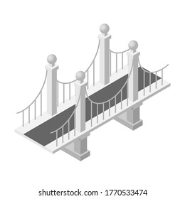 Isometric suspensión bridge icono de vector blanco y negro.