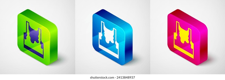 Isometric Sweaty sleeveless sport t-shirt icon isolated on grey background. Square button. Vector