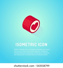 Isometric Sweet lollipop with red heart on blue background 
vector illustration