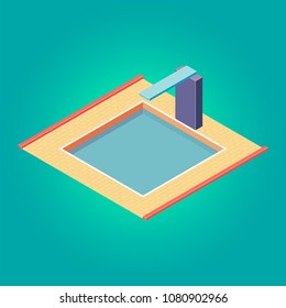 Isometric swimming pool with diving board