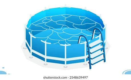 Piscina isométrica. Piscina de casa vacía con escalera. Objeto aislado sobre fondo blanco. Ilustración vectorial.