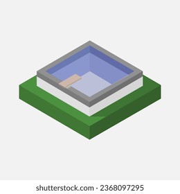 Piscina isométrica ilustrada sobre un fondo