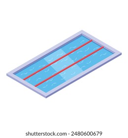 Isometric swimming pool illustration with lanes, dividers, and clear blue water vector graphic design for summer leisure and aquatic sports recreation