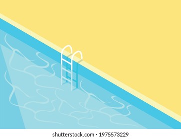 Isometric swimming pool with ladder and clear water. Summer relaxation by the pool. A colorful image of summer fun. Background for banner or poster with copy space for text