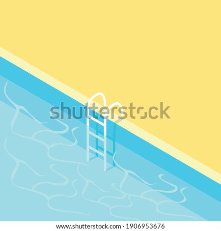 Isometric swimming pool with a staircase and clear water. Summer vacation by the pool. Colorful image of summer fun. 
