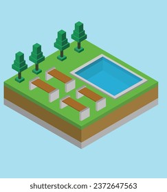 isometric swimming pool test vector design illustration