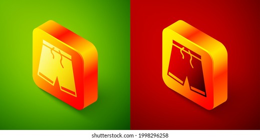 Isometric Swimming trunks icon isolated on green and red background. Square button. Vector