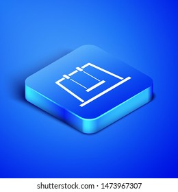 Isometric Swing icon isolated on blue background. Playground symbol. Blue square button. Vector Illustration