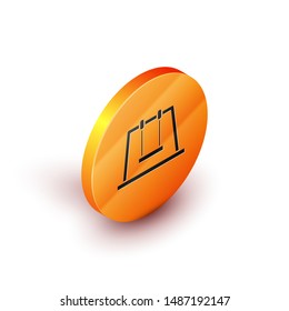 Isometric Swing icon isolated on white background. Playground symbol. Orange circle button. Vector Illustration