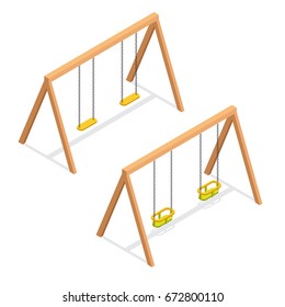 Isometric swings for kids and toddlers. Playground element 3d vector icon