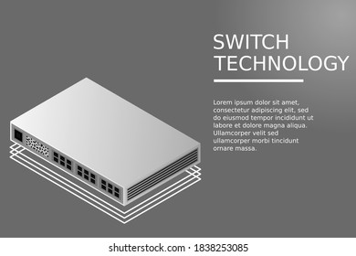 Isometric Switch with Up link Port Vector Illustration