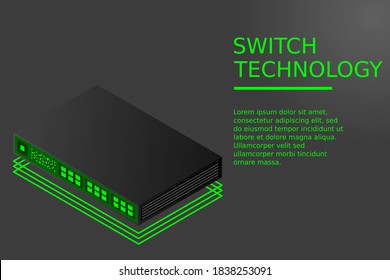 Isometric Switch with Up link Port Vector Illustration