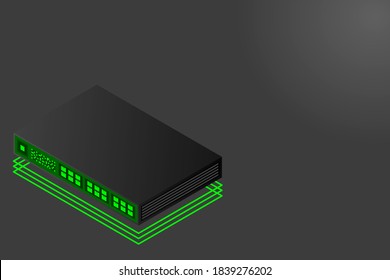 Isometric Switch with Up link Port Vector Illustration