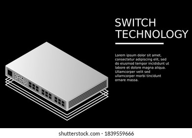 Isometric Switch with Up link Port Vector Illustration