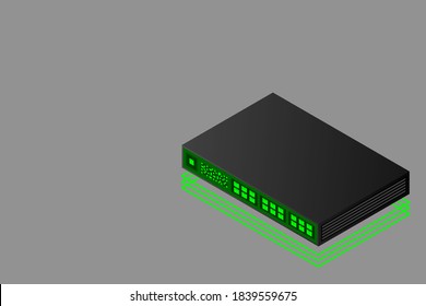 Isometric Switch with Up link Port Vector Illustration