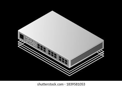 Isometric Switch with Up link Port Vector Illustration