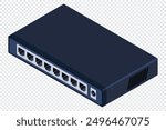 Isometric switch. Networking ethernet switch. Realistic isometric switch. Network technology. Vector illustration
