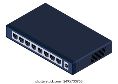 Isometric switch. Networking ethernet switch. Realistic isometric switch. Network technology. Vector illustration