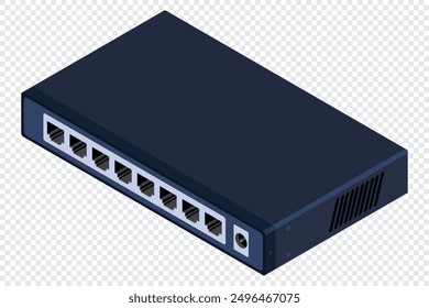 Isometric switch. Networking ethernet switch. Realistic isometric switch. Network technology. Vector illustration