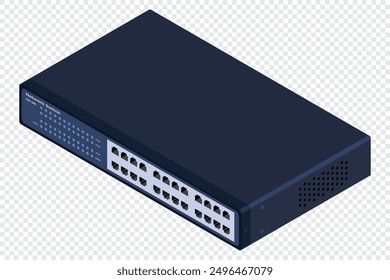 Isometric switch. Networking ethernet switch. Realistic isometric switch. Network technology. Vector illustration