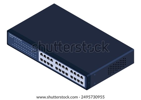 Isometric switch. Networking ethernet switch. Realistic isometric switch. Network technology. Vector illustration