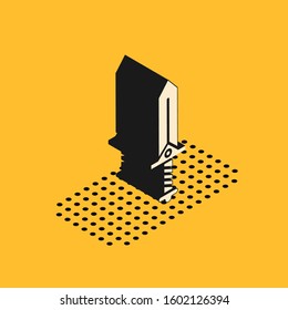 Isometric Sword for game icon isolated on yellow background.  Vector Illustration