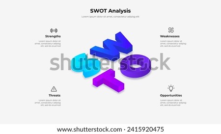 Isometric SWOT letters. Strength, weakness, opportunity and threat typography design