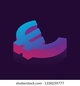 isometric symbol of euro currency on dark background. business futuristic vector illustration with neon gradients easy to edit and customize. eps 10