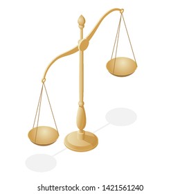 Isometric symbol of law and justice, law and justice, legal, jurisprudence. Libra. Bowls of scales in balance, an imbalance of scales.