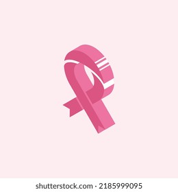 Isometric symbol of pink ribbon on a light pink background stock illustration. Simple Breast Cancer Awareness Month symbol in isometric projection