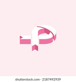 Isometric symbol of pink ribbon on a light pink background stock illustration. Simple Breast Cancer Awareness Month symbol in isometric projection