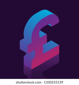 isometric symbol of pound currency on dark background. business futuristic vector illustration with neon gradients easy to edit and customize. eps 10