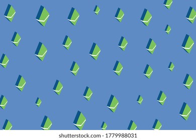 Isometric symbols of cryptocurrency Ethereum with green elements on a blue background. Vector business wallpaper template easy to edit and customize. Eps10