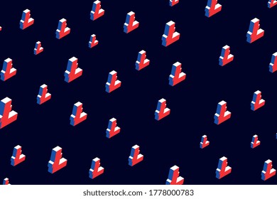Isometric symbols of cryptocurrency litecoin on dark background. Modern business template wallpaper with signs in concept design. Vector illustration eps 10