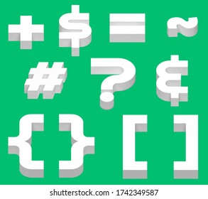 Símbolos isométricos. Conjunto de letras tridimensionales. Aprender matemáticas. Visualización de estadísticas