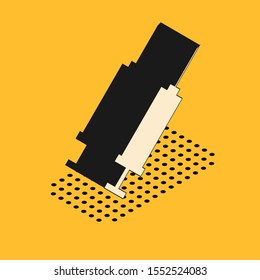 Isometric Syringe icon isolated on yellow background. Syringe for vaccine, vaccination, injection, flu shot. Medical equipment.  Vector Illustration