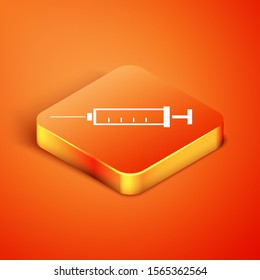 Isometric Syringe icon isolated on orange background. Syringe for vaccine, vaccination, injection, flu shot. Medical equipment.  Vector Illustration