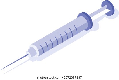 Isometric syringe for injecting vaccine, ideal for illustrating concepts of vaccination, healthcare, disease prevention and global immunization campaigns