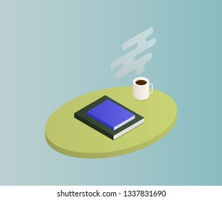 Isometric table with books isolated on background. 3d shelves filled with books. Vector illustration